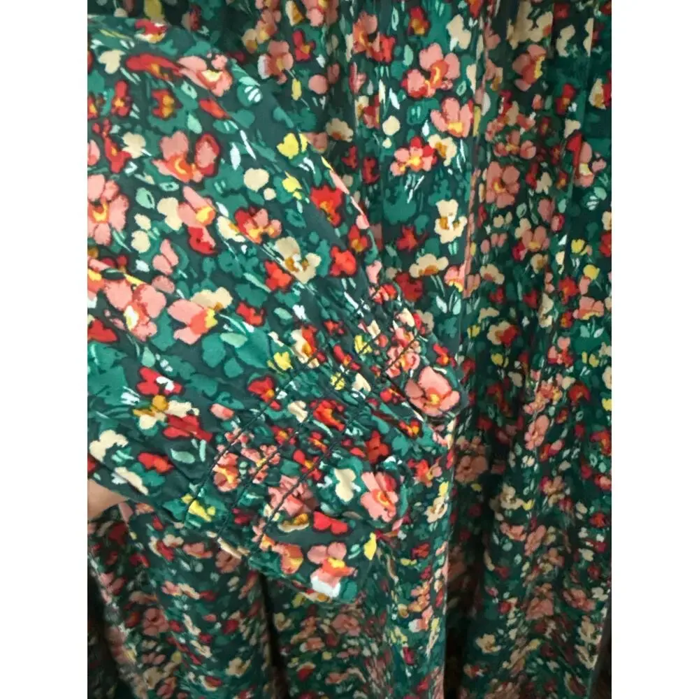 J. Crew Smocked Ruffleneck Top Old Forest‎ Coral Size XS